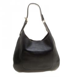 Pre Owned Ralph Lauren Black Leather Flat Hobo