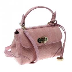 Pre Owned Ralph Lauren Blush Pink Python Mini Tiffin Top Handle Bag