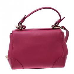 Pre Owned Ralph Lauren Pink Leather Mini Tiffin Crystal Embellished Top Handle Bag