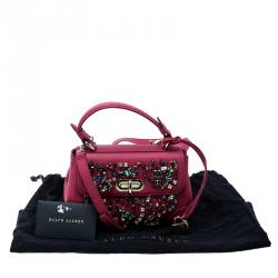 Pre Owned Ralph Lauren Pink Leather Mini Tiffin Crystal Embellished Top Handle Bag