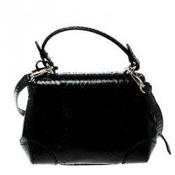 Pre Owned Ralph Lauren Black Leather Mini Tiffin Crystal Embellished Top Handle Bag