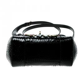Pre Owned Ralph Lauren Black Leather Mini Tiffin Crystal Embellished Top Handle Bag