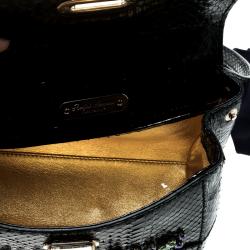 Pre Owned Ralph Lauren Black Leather Mini Tiffin Crystal Embellished Top Handle Bag
