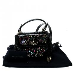 Pre Owned Ralph Lauren Black Leather Mini Tiffin Crystal Embellished Top Handle Bag