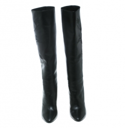 Pre Owned Ralph Lauren Black Floral Embroidered Leather Tolliver-e Knee Length Boots Size 38