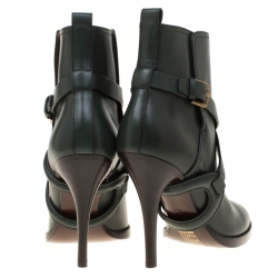 Pre Owned Ralph Lauren Green Leather Cross Strap Pointed Toe Ankle Boots Size 37