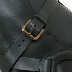 Pre Owned Ralph Lauren Green Leather Cross Strap Pointed Toe Ankle Boots Size 37