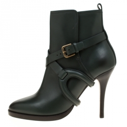 Pre Owned Ralph Lauren Green Leather Cross Strap Pointed Toe Ankle Boots Size 37