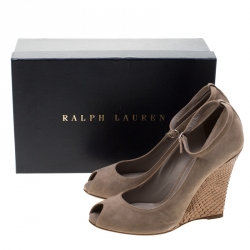 Pre Owned Ralph Lauren Beige Suede Python Leather Warah Wedge Heel Peep Toe Pumps Size 38