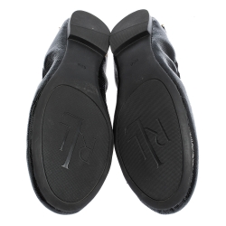 Pre Owned Ralph Lauren Black Embossed Patent Chain Embellished Scrunch Ballet Flats Size 39.5