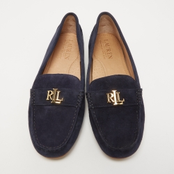 Pre Owned Ralph Lauren Navy Blue Suede Barnsbury Loafers Size 38