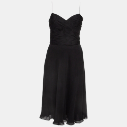 Ralph Lauren Purple Label Black Silk Shoulder Strap Midi Meredith Dress S