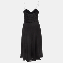 Ralph Lauren Purple Label Black Silk Shoulder Strap Midi Meredith Dress S
