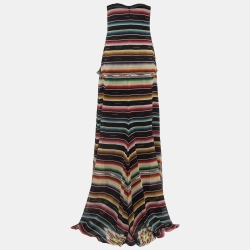 Ralph Lauren Purple Label Multicolor Striped Chiffon Augustina Evening Dress M