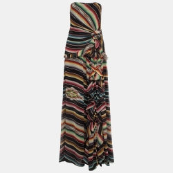 Ralph Lauren Purple Label Multicolor Striped Chiffon Augustina Evening Dress M