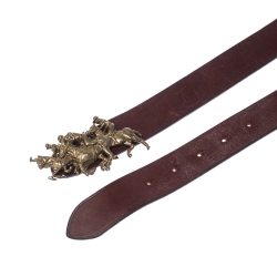Pre Owned Ralph Lauren Brown Leather Polo Match Buckle Belt 105 CM