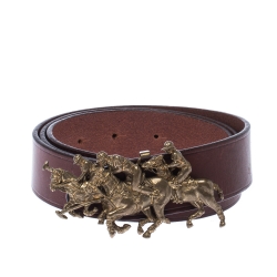 Pre Owned Ralph Lauren Brown Leather Polo Match Buckle Belt 105 CM