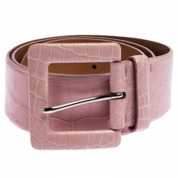 Pre Owned Ralph Lauren Pink Alligator Buckle Wide Belt 100CM