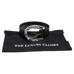 Pre Owned Ralph Lauren Black Leather Horseshoe Crystal Embellished Buckle Belt 95CM