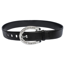 Pre Owned Ralph Lauren Black Leather Horseshoe Crystal Embellished Buckle Belt 95CM