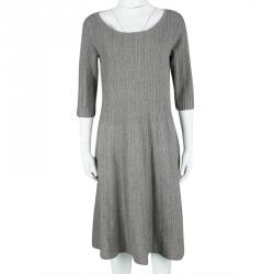 Pre Owned Ralph Lauren Grey Cashmere Perforated Knit Long Sleeve Dress XL