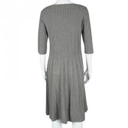 Pre Owned Ralph Lauren Grey Cashmere Perforated Knit Long Sleeve Dress XL