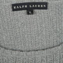 Pre Owned Ralph Lauren Grey Cashmere Perforated Knit Long Sleeve Dress XL