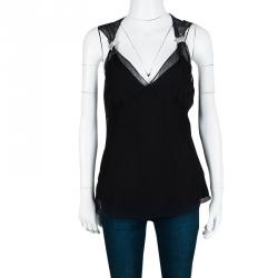 Pre Owned Ralph Lauren Black Silk Chiffon Strap Embellished Detail Sleeveless Top L