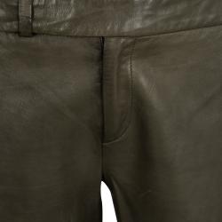 Pre Owned Ralph Lauren Dark Green Lamb Leather High Waist Shorts S