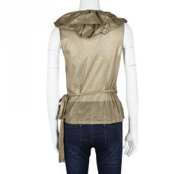 Pre Owned توب رالف لورين ملتف مكشكش شبك مقوى ذهبي M