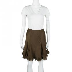 Pre Owned Ralph Lauren Brown Silk Flared Mini Skirt M