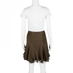 Pre Owned Ralph Lauren Brown Silk Flared Mini Skirt M
