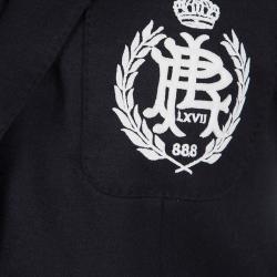 Pre Owned Ralph Lauren Navy Blue Wool Logo Embroidered Blazer M