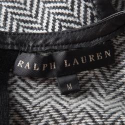 Pre Owned Ralph Lauren Monochrome Chevron Pattern Leather Trim Cashmere Dress M