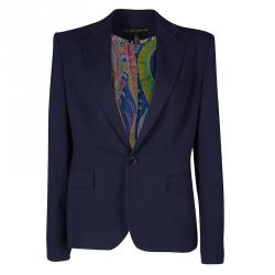 Pre Owned Ralph Lauren Navy Blue Wool Paisley Print Lined Blazer M