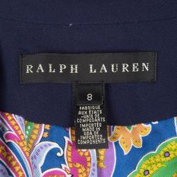 Pre Owned Ralph Lauren Navy Blue Wool Paisley Print Lined Blazer M