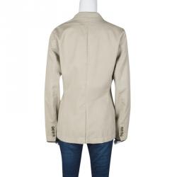 Pre Owned Ralph Lauren Beige Cotton Leather Trim Button Front Jacket L
