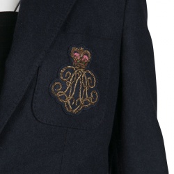 Pre Owned بليزر رالف لورين صوف زرين تفاصيل جيب مزخرف كحلي M