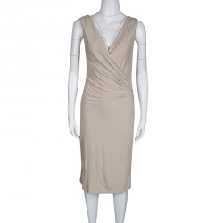 Pre Owned Ralph Lauren Beige Draped Sleeveless Ravenna Dress S