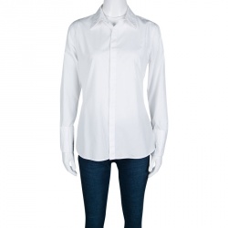 Pre Owned Ralph Lauren White Cotton Long Sleeve Button Front Shirt L