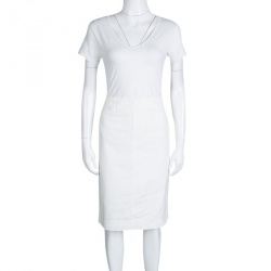 Pre Owned Ralph Lauren Off White Cotton Side Button Detail Pencil Skirt M