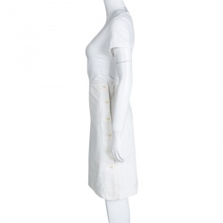 Pre Owned Ralph Lauren Off White Cotton Side Button Detail Pencil Skirt M