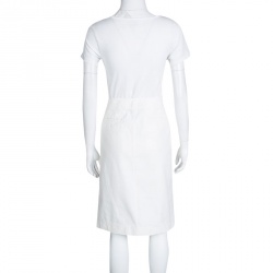 Pre Owned Ralph Lauren Off White Cotton Side Button Detail Pencil Skirt M