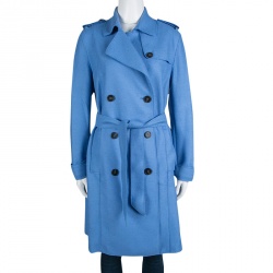 Pre Owned Tommy Hilfiger Blue Wool Double Breasted Belted Overcoat L