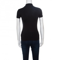 Pre Owned Ralph Lauren Grey Stretch Rib Knit Logo Embroidered Fitted Polo T-Shirt XS