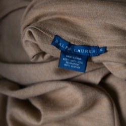 Pre Owned Ralph Lauren Tan Brown Wool Jersey Leather Trim High Neck Shift Dress XL