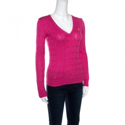 Pre Owned Ralph Lauren Pink Cable Knit V Neck Pullover XS
