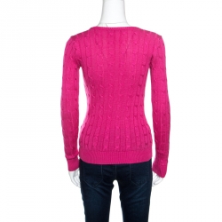 Pre Owned Ralph Lauren Pink Cable Knit V Neck Pullover XS