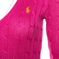 Pre Owned Ralph Lauren Pink Cable Knit V Neck Pullover XS