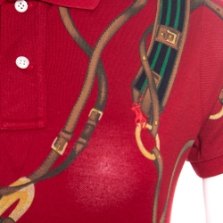 Pre Owned Ralph Lauren Red Bridle Printed Honeycomb Knit Polo T-Shirt S